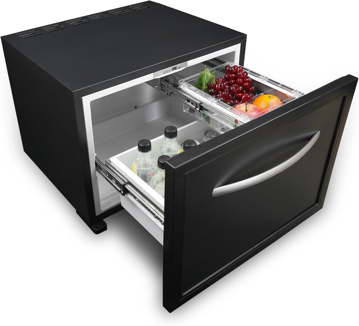 Mini-réfrigérateur, 41,3 × 24,6 × 15,6 cm, 45 L, 12 V, 220 V, 0 °C, 15 °C, avec tiroirs, noir, Techomey