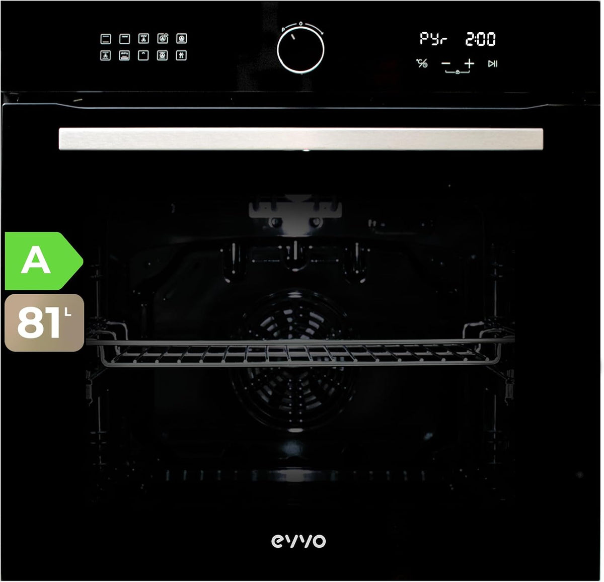 Four encastrable H30, 59,4 × 59,5 × 57,5 cm, 81 L, noir, électrique, 11 programmes, EVVO