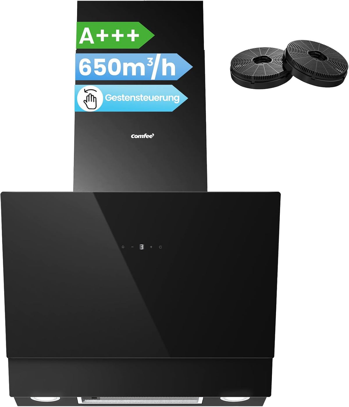 Hotte aspirante CH60J72ET6A3B, 60 cm, 650 m³/h, avec éclairage LED, noir, 4 vitesses, Comfee