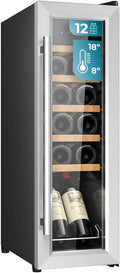 Cecotec cave à vin, 25,2 × 45 × 79,5 cm, 8–18 °C, avec éclairage LED, réglable, bois, 12 bouteilles