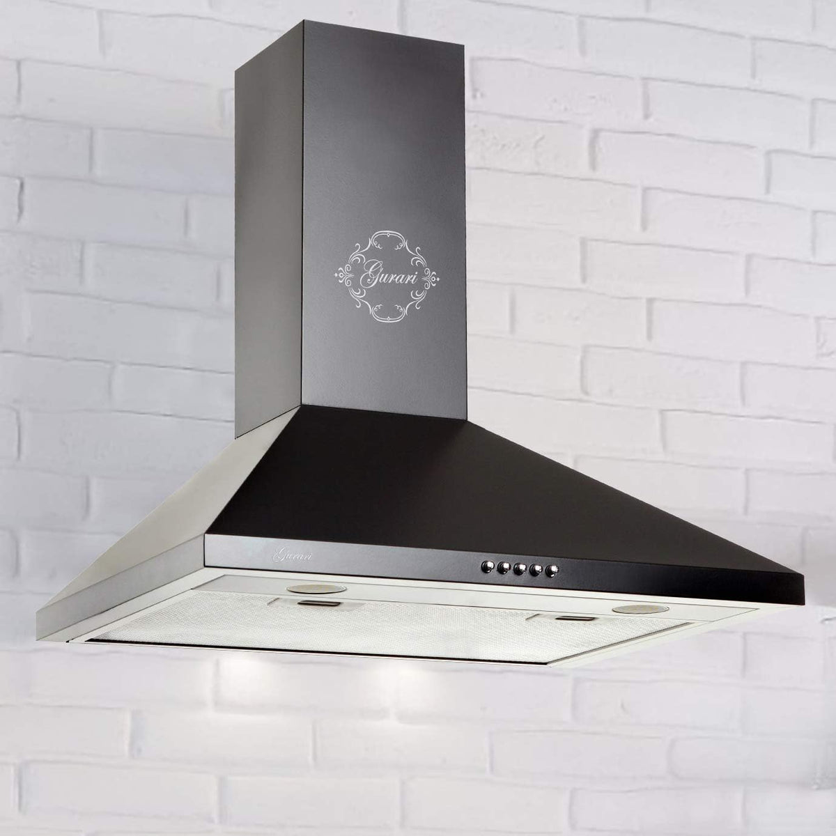 Hotte aspirante, 50 cm, 1000 m³/h, avec éclairage LED, métal, noir, 3 vitesses, Gurari