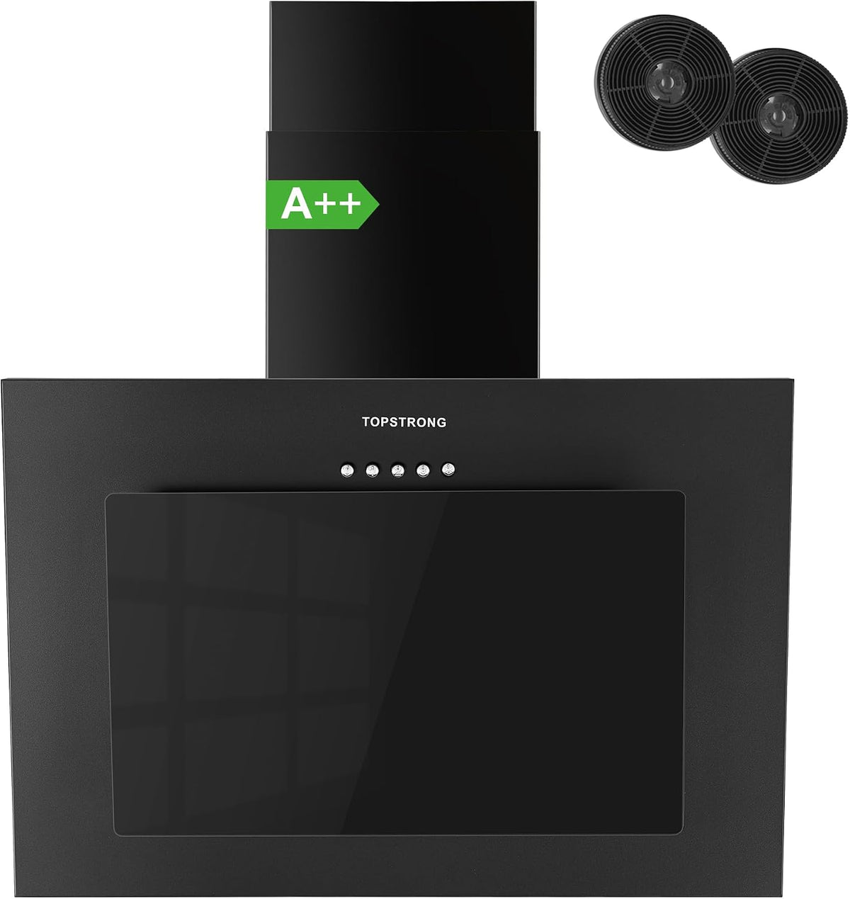 Hotte aspirante, 60 cm, 350 m³/h, 55 dB, avec éclairage LED, noir, 3 vitesses, pour la cuisine, TopStrong