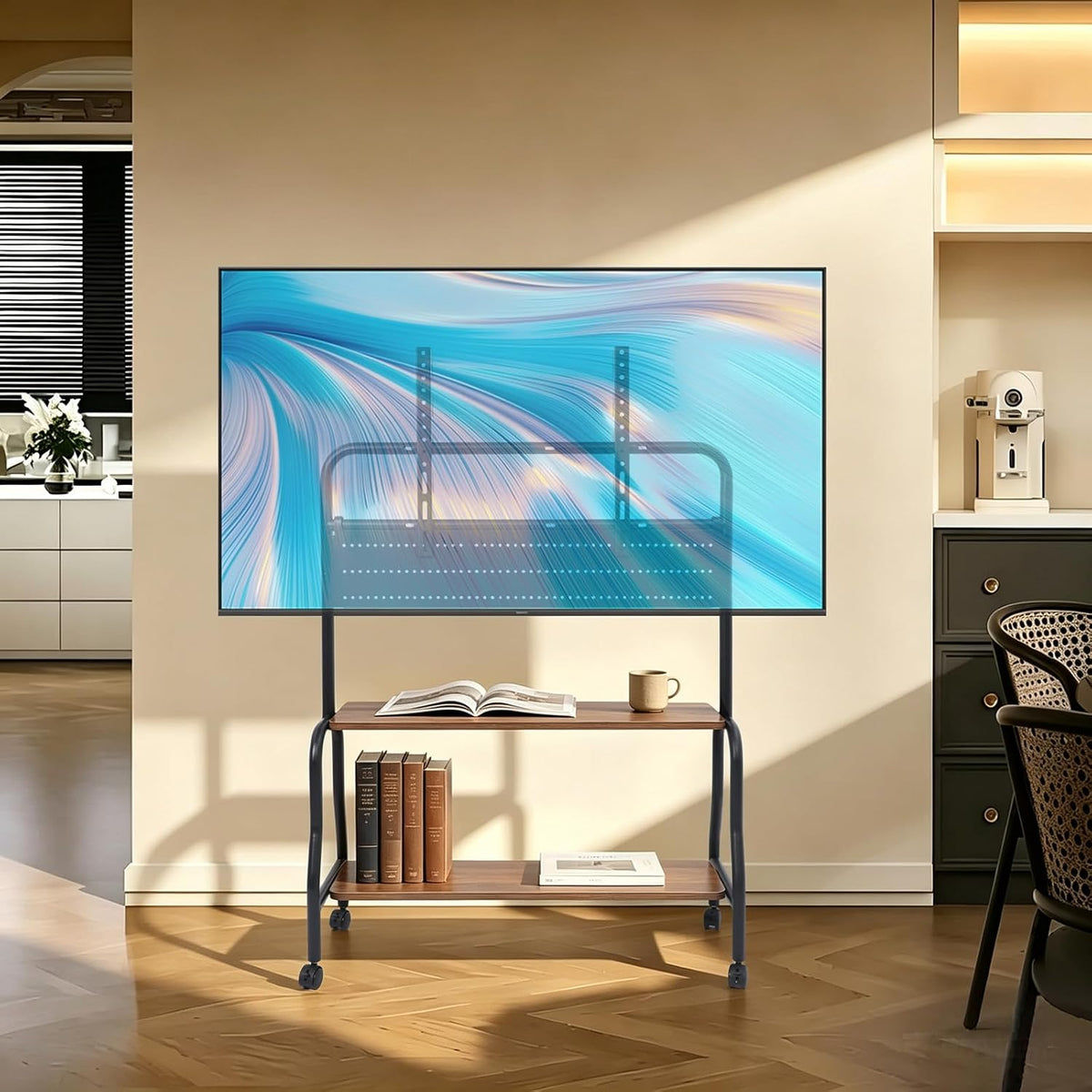 Support TV, 85 × 32 × 126 cm, 80 pouces, 70 kg, réglable, pour le bureau, GIDRLL