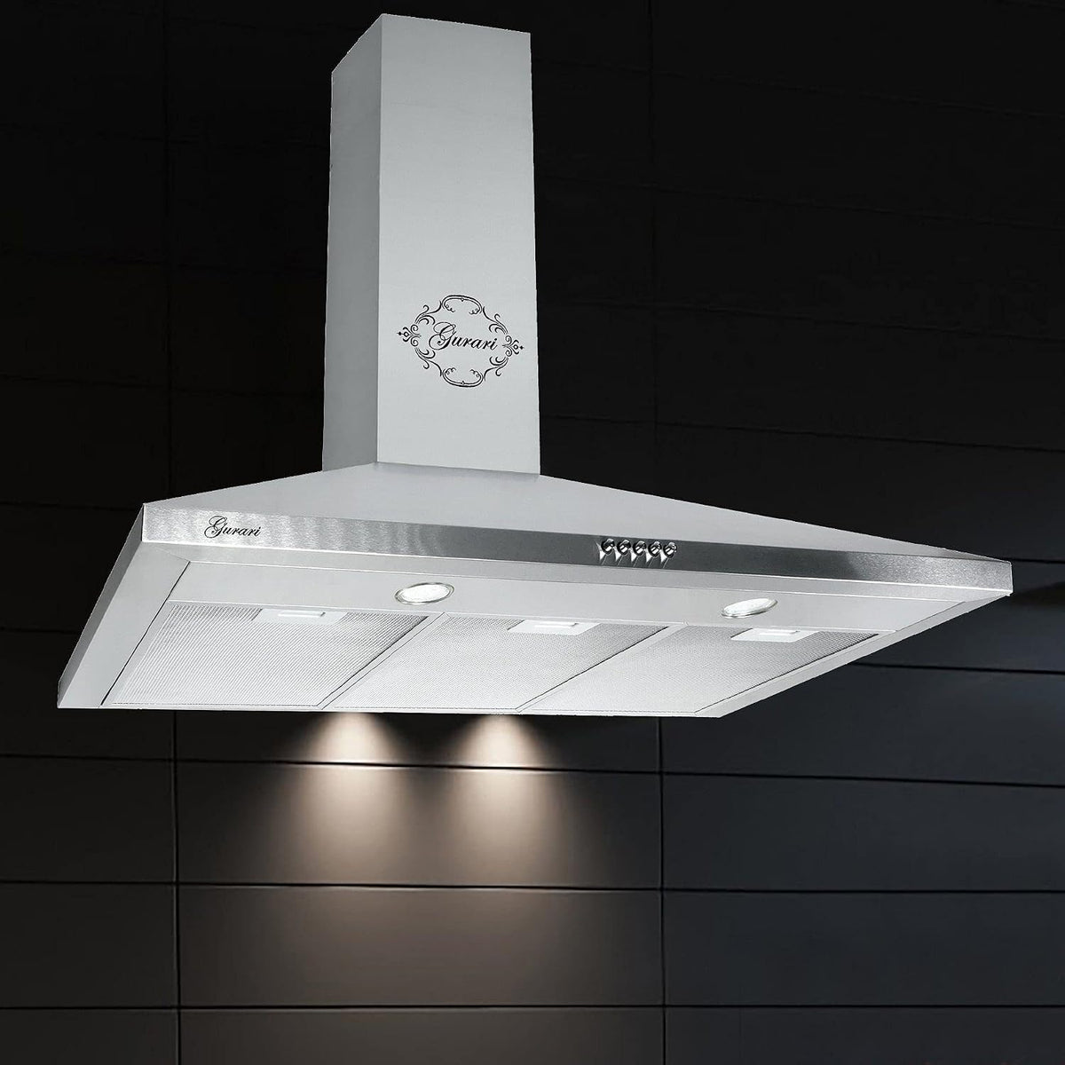 Hotte aspirante, 90 cm, 1000 m³/h, acier inoxydable, Gurari